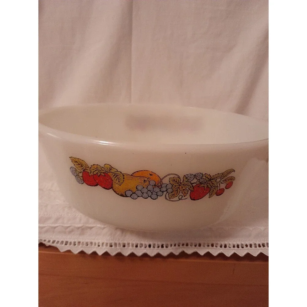 Anchor Hocking Fire King Nature's Bounty Fruit casserole dish